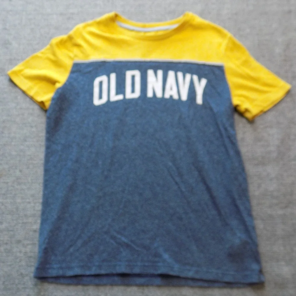 Old Navy T-Shirt Kids L 10-12 Blue Yellow Good Colorblock Graphic Logo Tee